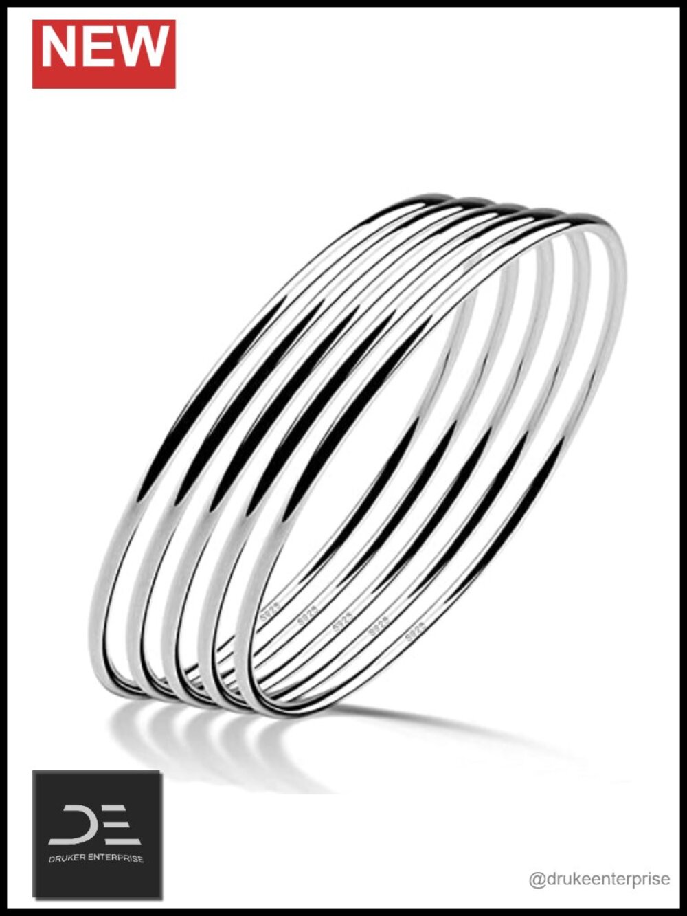 Women's Sterling Silver Bangle Bracelet Set - Italian Handmade Minimalist